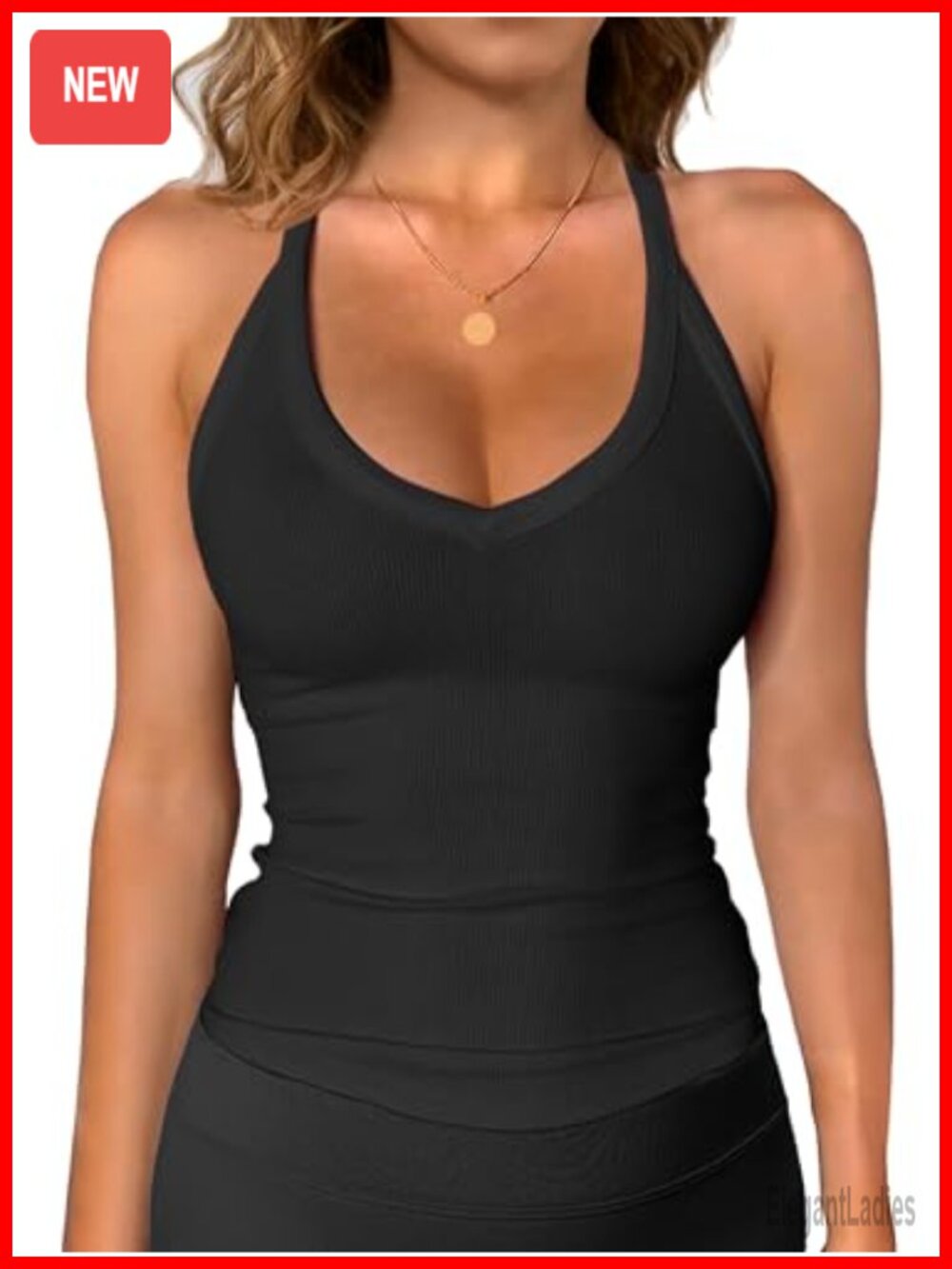 Women's Racerback Tank Top Ribbed V Neck Slim Fit Sleeveless Workout Summer